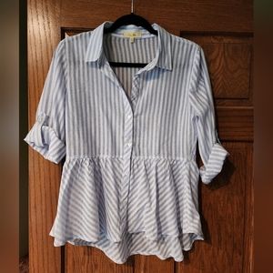 Love Notes Baby Doll White & Blue Striped Shirt